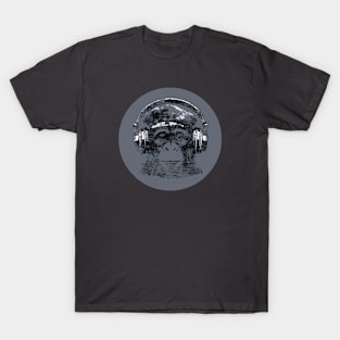 Distressed Style Monkey Wearing Headphones 'Evolution?' T-Shirt